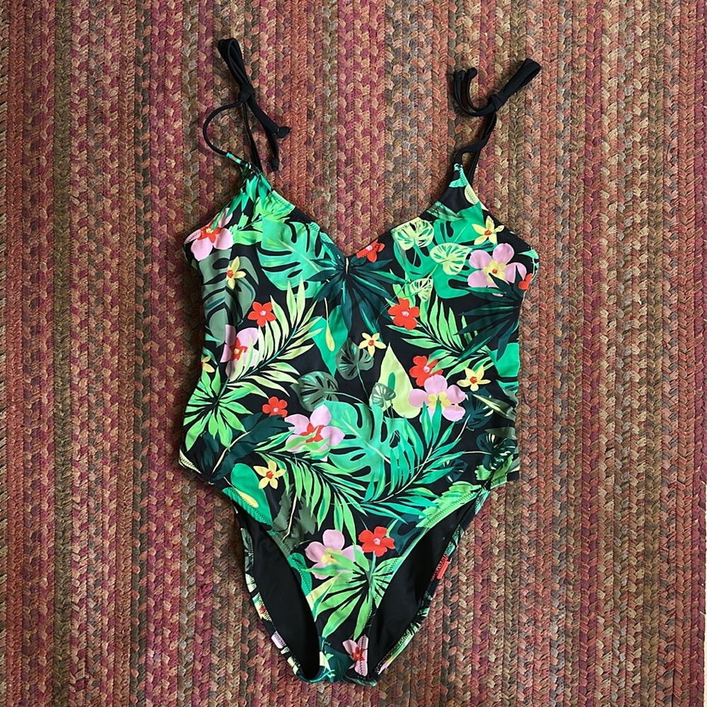 VICTORIAS SECRET PINK TROPICAL PINK ONE PIECE BIKINI HIGH CUT LEG